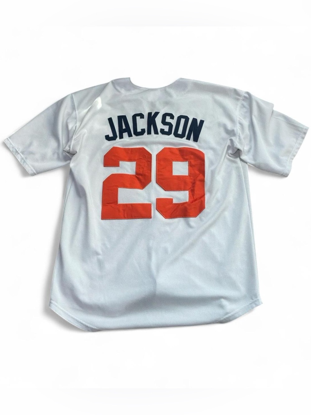 Jackson #29 Men's White Baseball Jersey with Navy and Orange Accents
